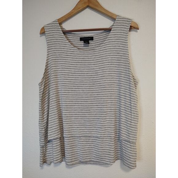 Tahari Gray White Stripe Layered Sleeveless Knit Tank Top Size XL - Picture 1 of 8